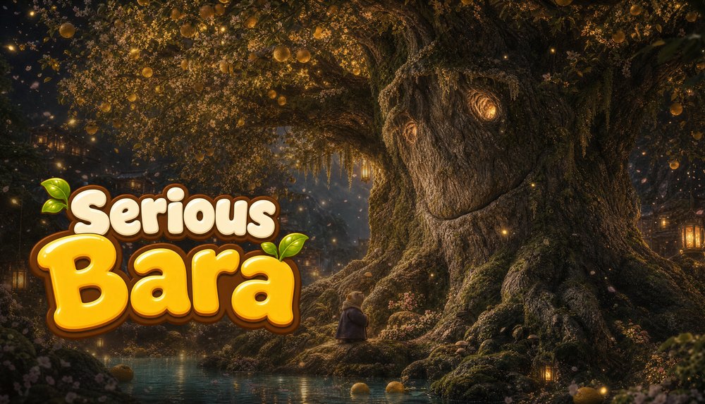 Serious Bara key art: a plush capybara with a yuzu on its head in warm riverside light